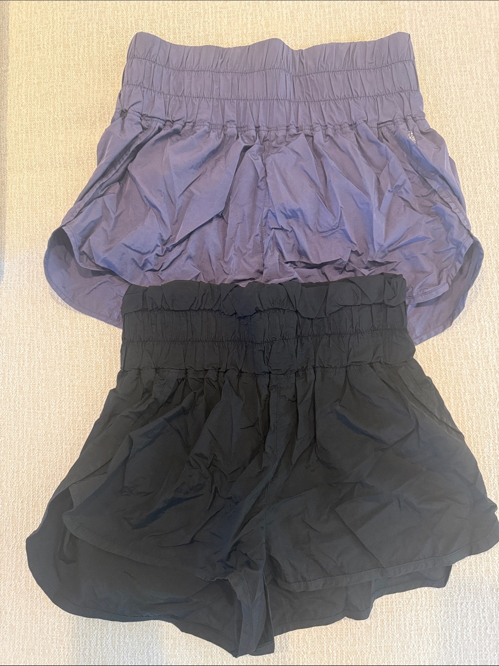 Free People Black/Blue High-Waist Smocked Shorts